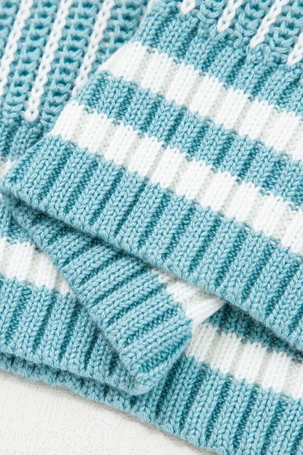 Two Tone Striped Patchwork Drop Shoulder Loose Sweater Simply Love