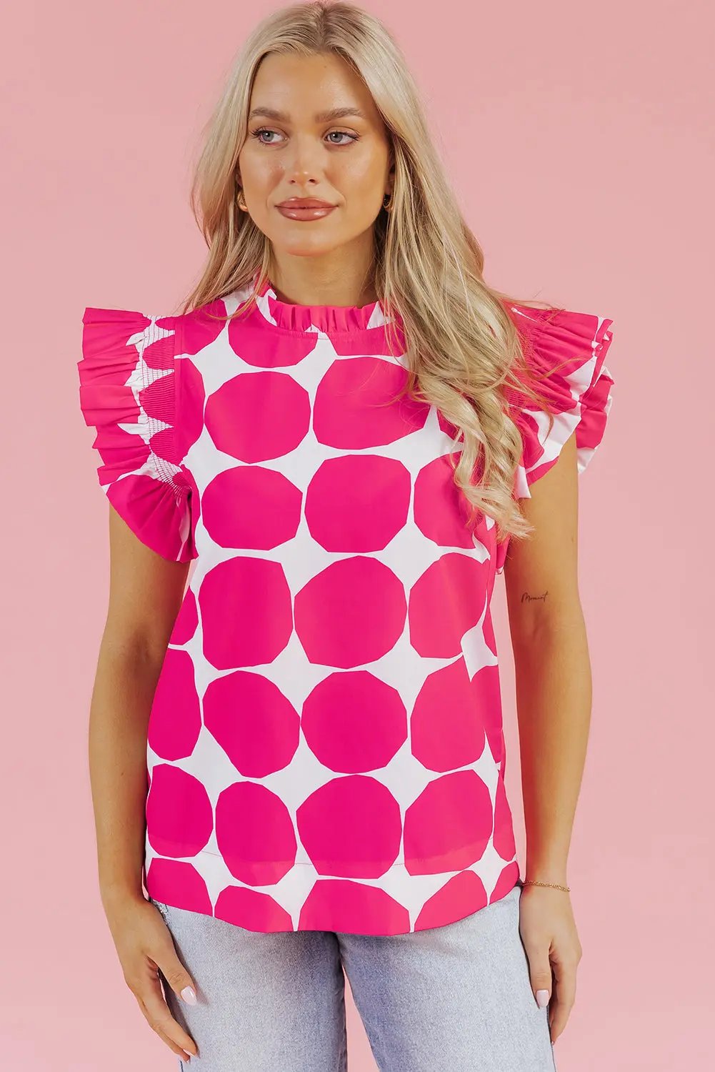 Loretta Bubblegum Pattern Frilled Top with Flutter Sleeves - Love Salve 