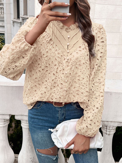 Frill Round Neck Long Sleeve Shirt.