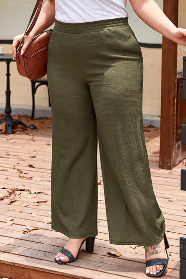 Jungle green plus size wide-leg pants