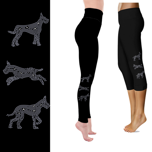 Great Dane Rhinestone Capri or Full-Length Leggings with Pockets & Cropped-Ear Design MM