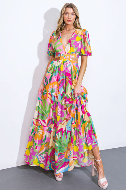 Elegant Floral Woven Maxi Dress