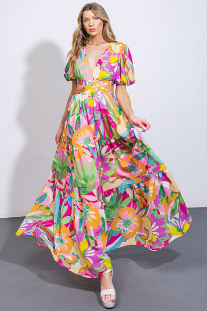 Elegant Floral Woven Maxi Dress