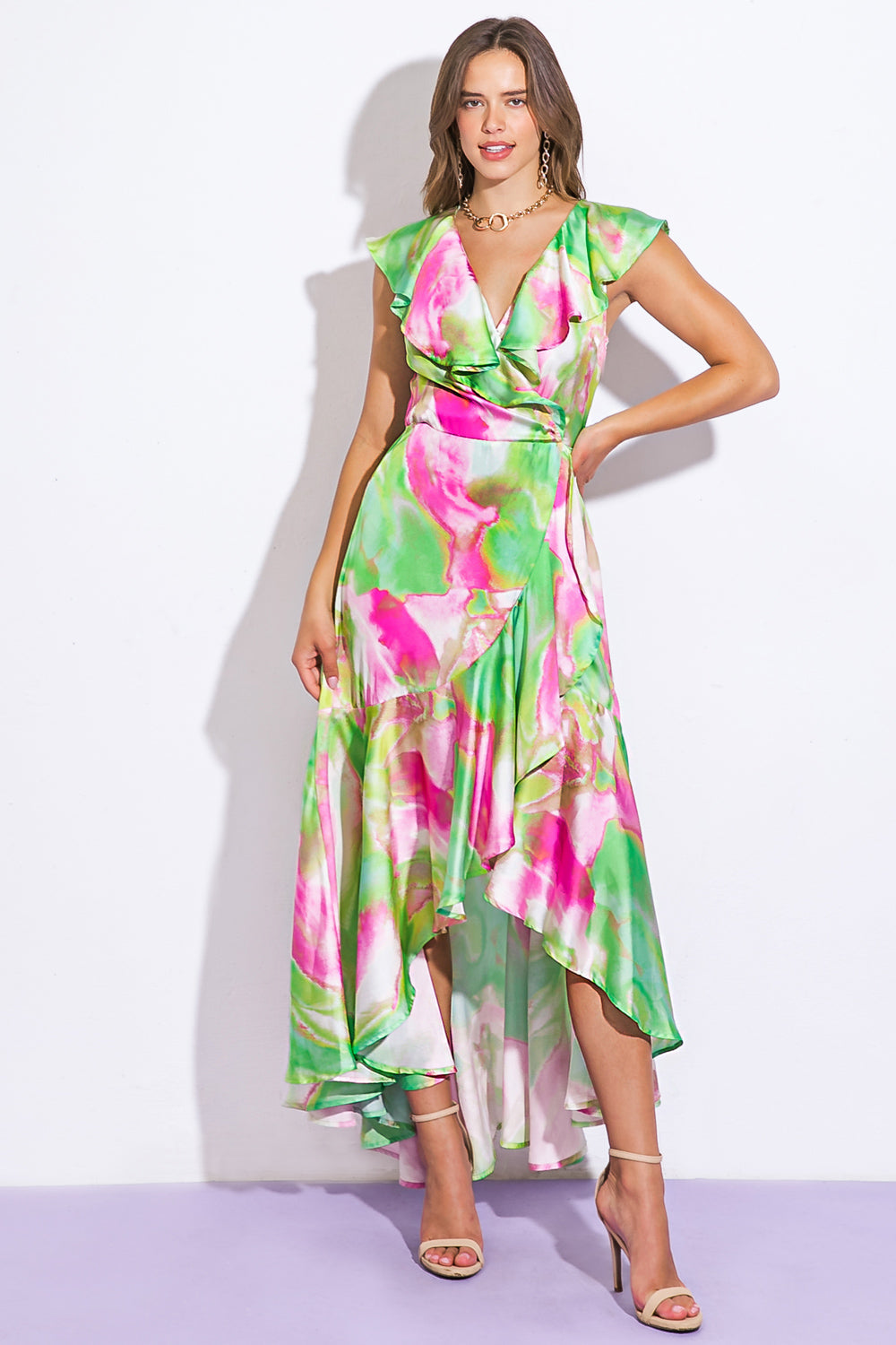 LA BEBE WOVEN SATIN MAXI DRESS