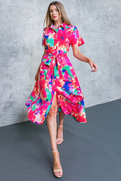 MOVE OVER FLORAL WOVEN MIDI DRESS