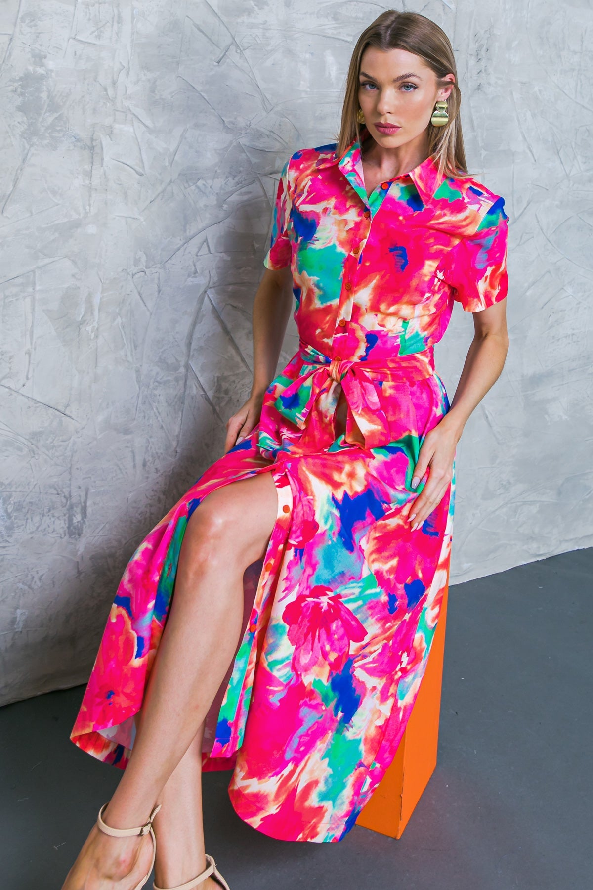 MOVE OVER FLORAL WOVEN MIDI DRESS