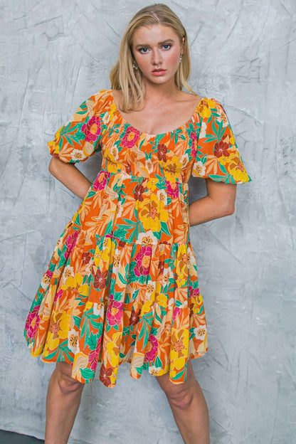 Floral Elegance Smocked Mini Dress