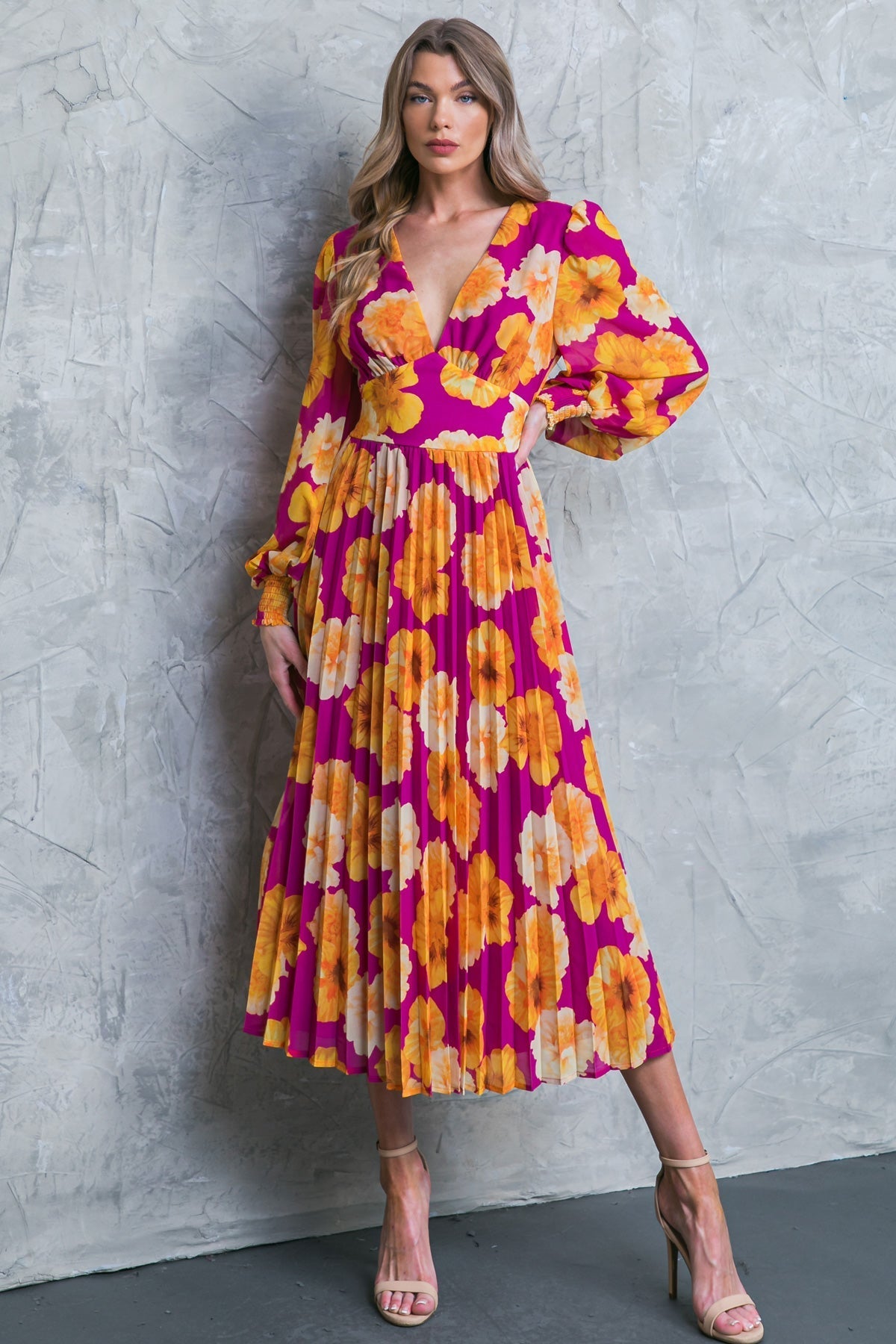 LOOK AT HER FLORAL WOVEN MIDI DRESS Flying Tomato