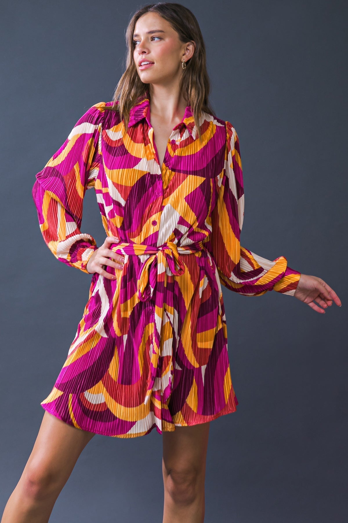 GET ON BOARD WOVEN PLISSE MINI DRESS Flying Tomato