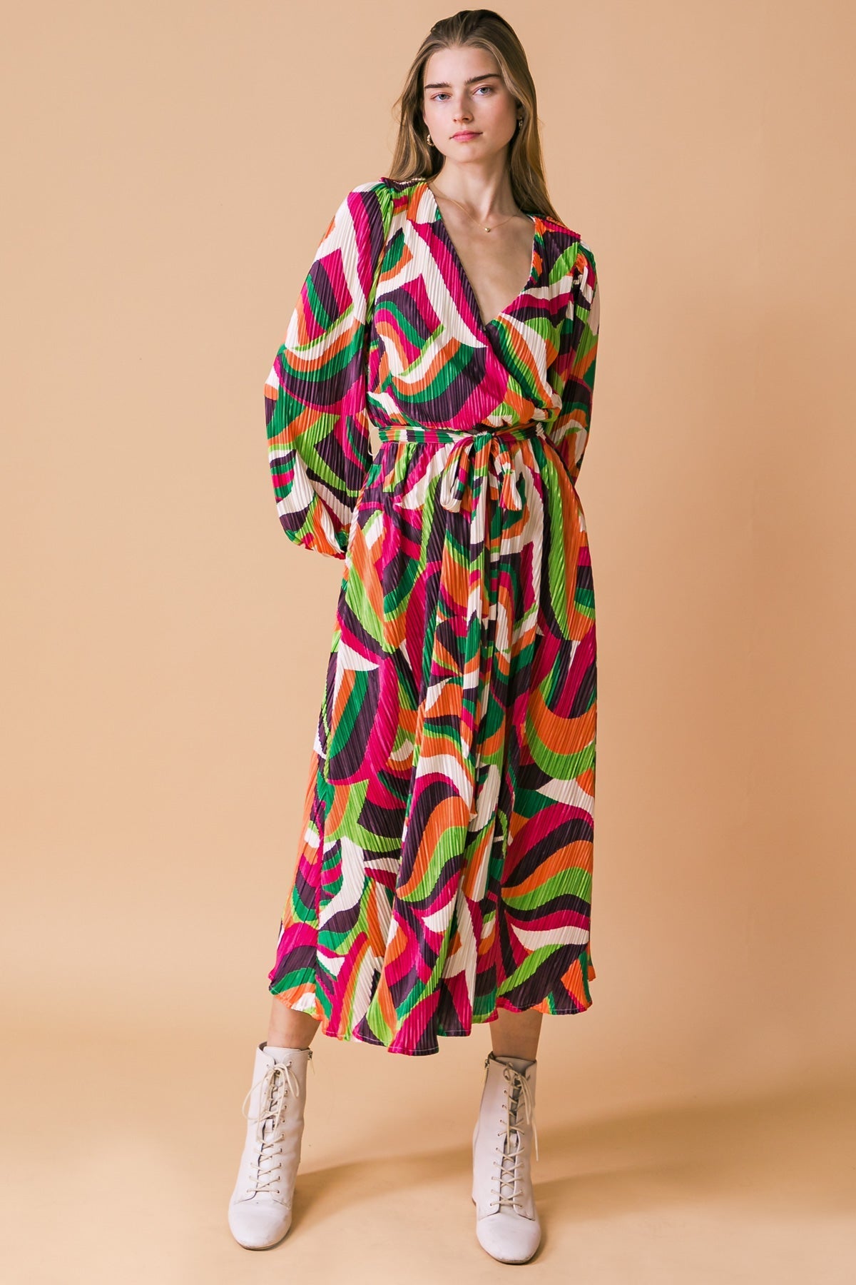 DESTINED TO IMPRESS PLISSE MIDI DRESS Flying Tomato