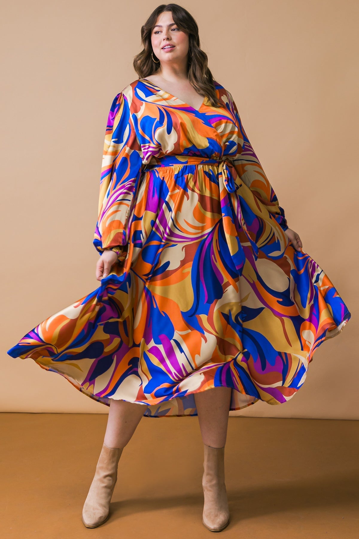 BOLD ADVENTURES WOVEN SATIN MIDI DRESS Flying Tomato