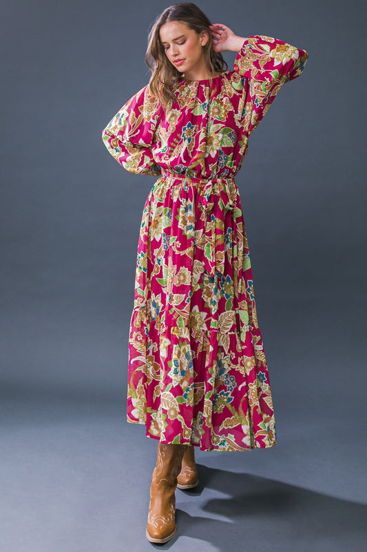 FLORALLY CHIC WOVEN MIDI DRESS Flying Tomato