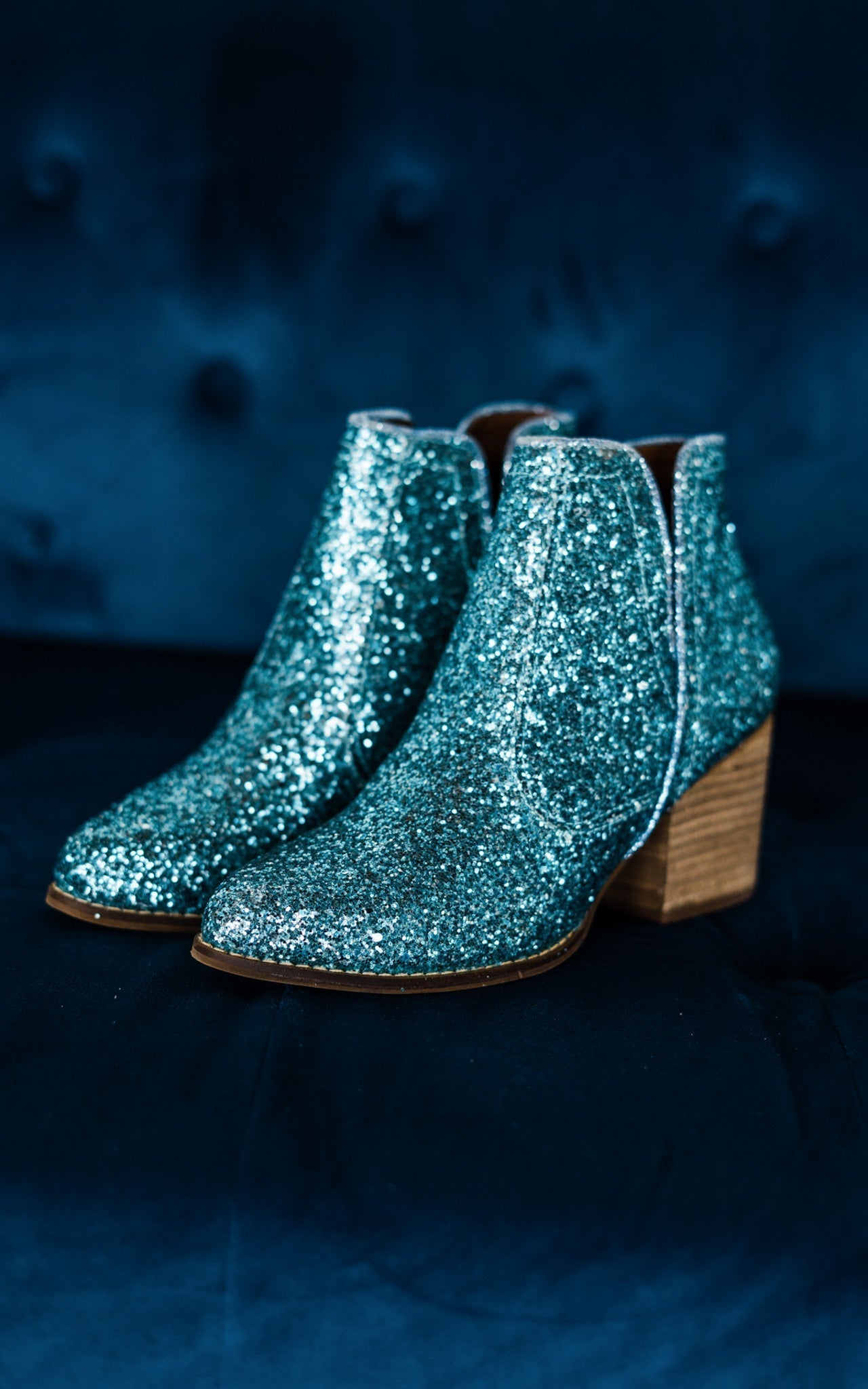 Fiera Glitter Booties Blue With Three Inch Heel Party Look Naughty Monkey