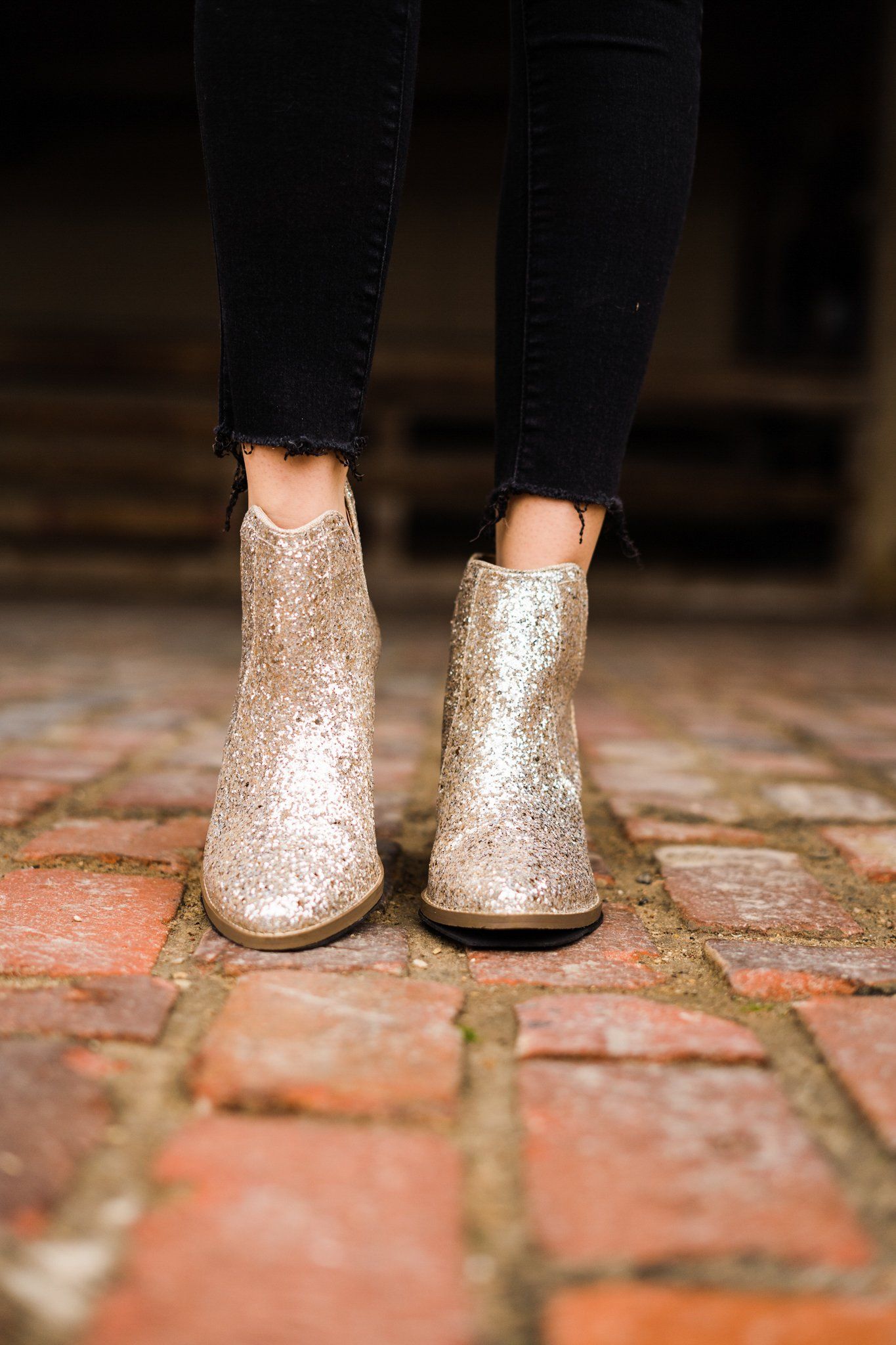Fiera Glitter Booties Gold 3 Inch Heel Rubber Sole Women Naughty Monkey