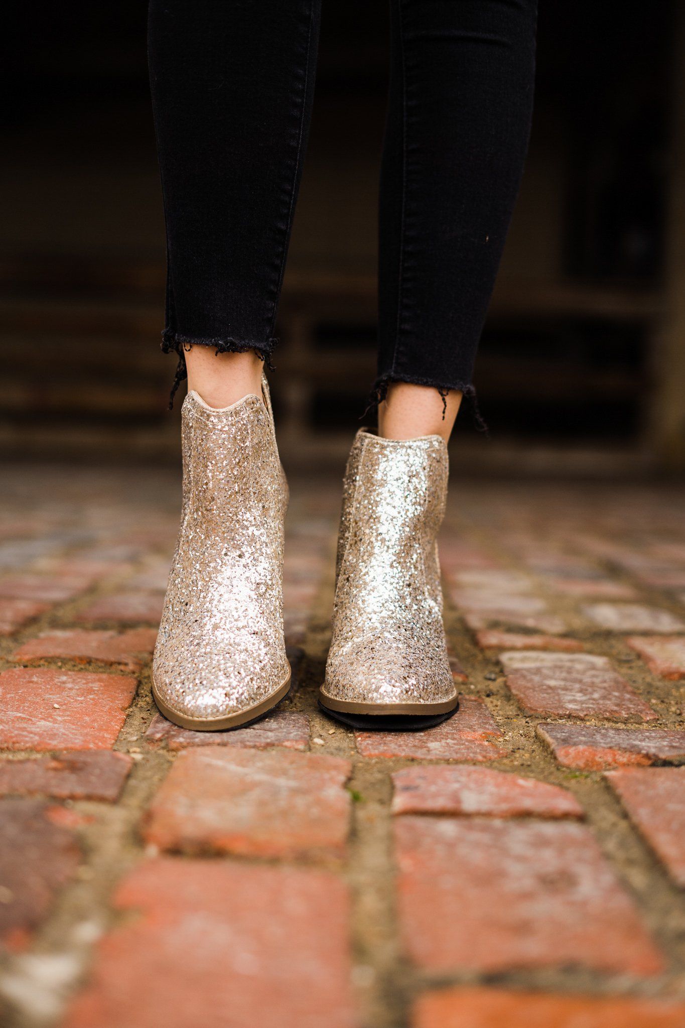 Fiera Glitter Booties Gold 3 Inch Heel Rubber Sole Women Naughty Monkey