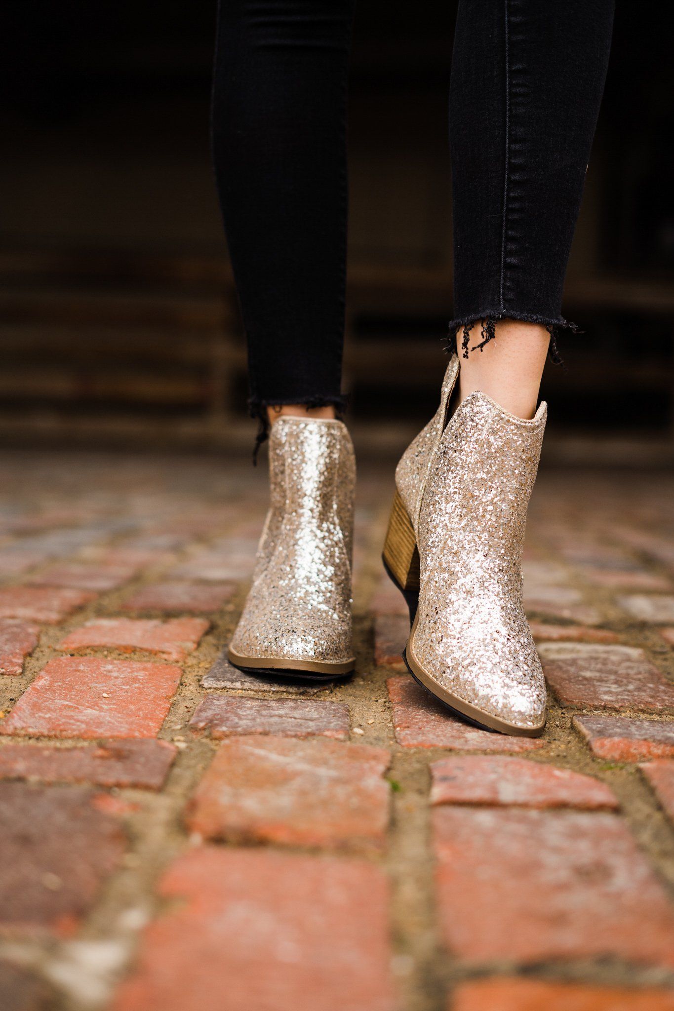 Fiera Glitter Booties Gold 3 Inch Heel Rubber Sole Women Naughty Monkey