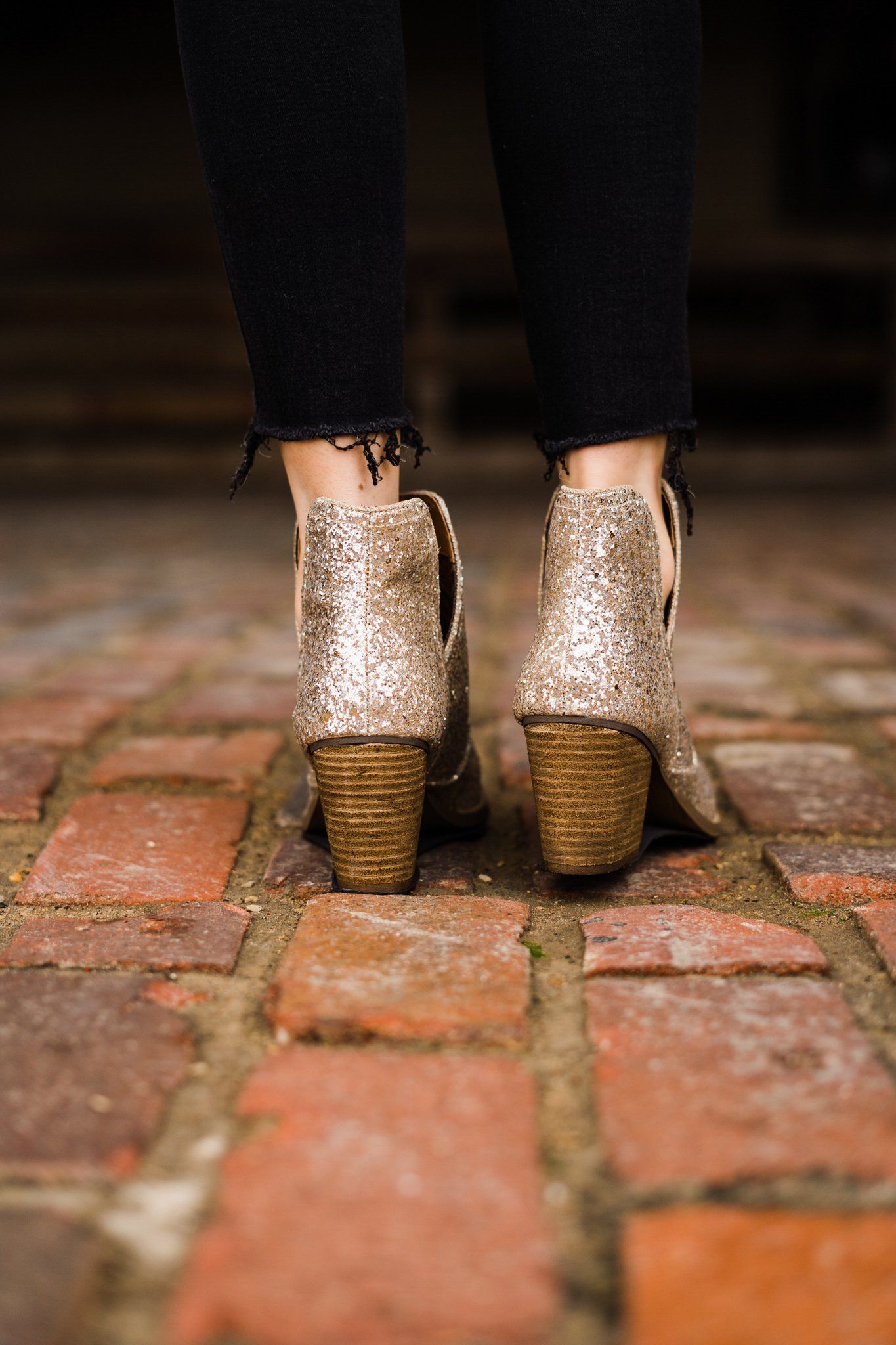 Fiera Glitter Booties Gold 3 Inch Heel Rubber Sole Women Naughty Monkey