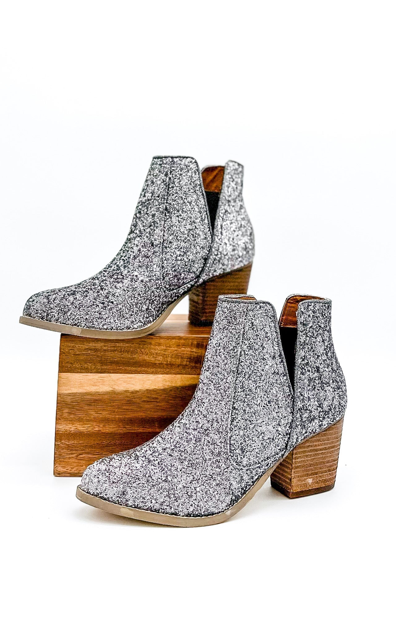 Fiera Glitter Booties Pewter Sparkle Ankle Boots With 3 Inch Naughty Monkey