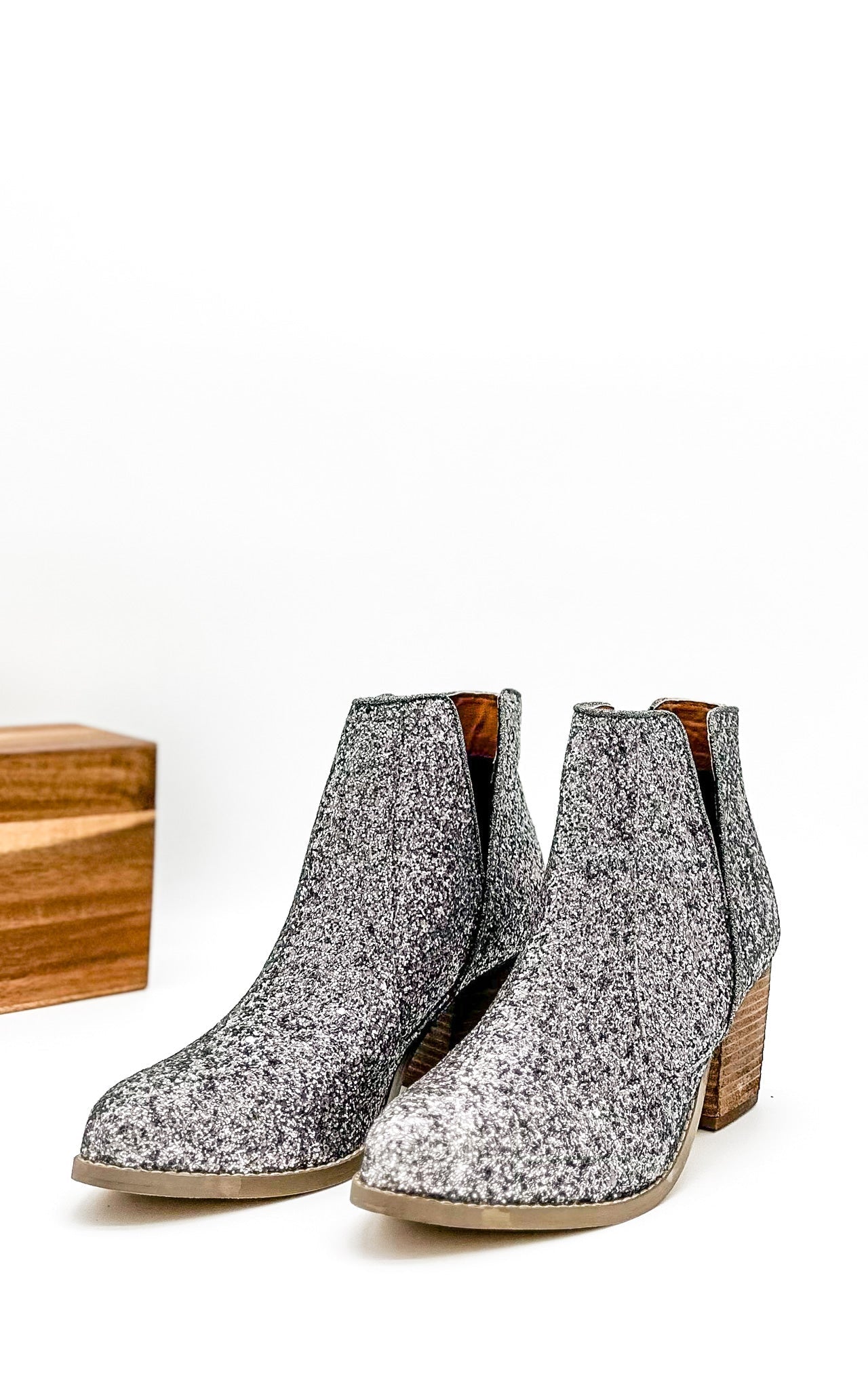 Fiera Glitter Booties Pewter Sparkle Ankle Boots With 3 Inch Naughty Monkey