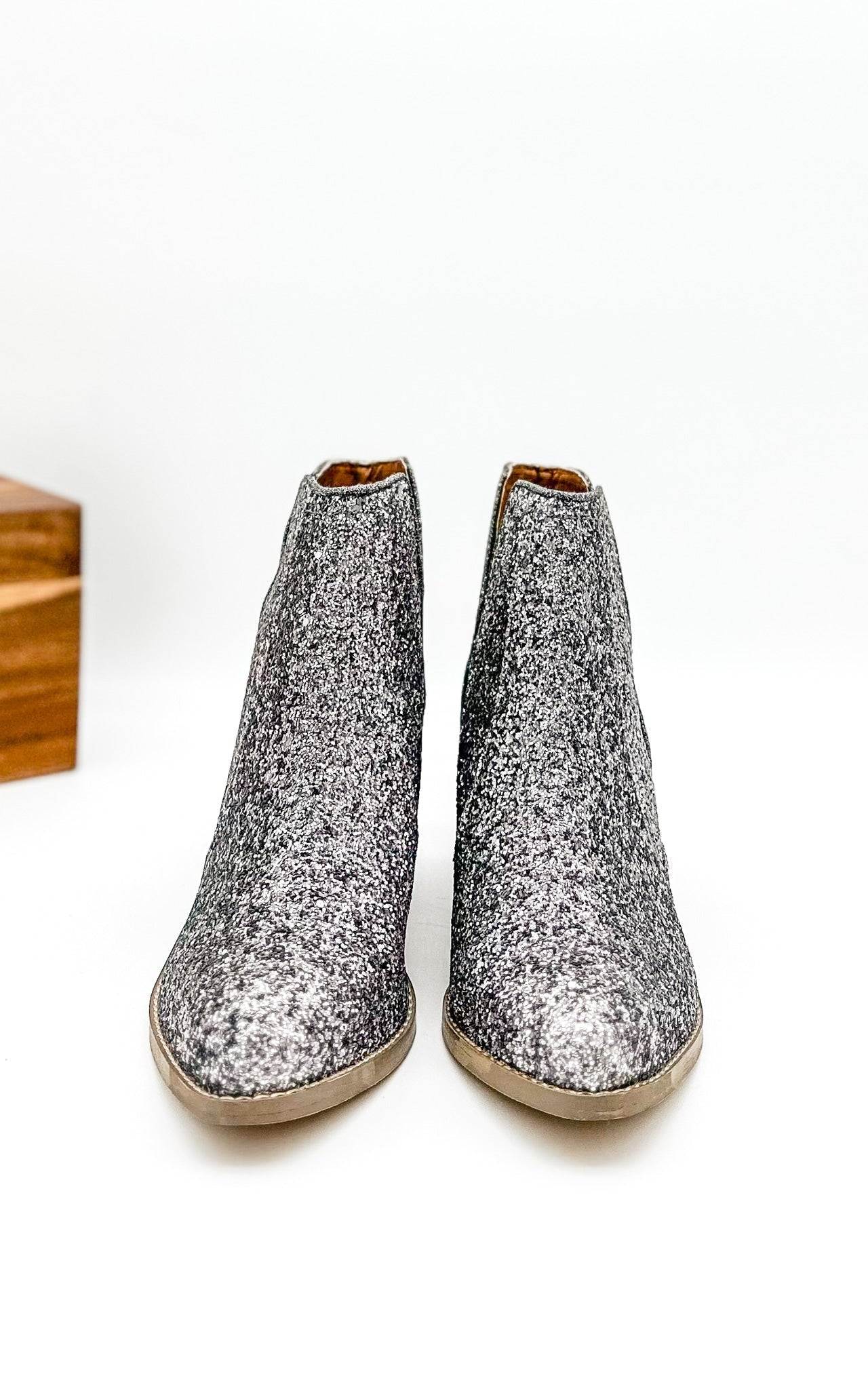 Fiera Glitter Booties Pewter Sparkle Ankle Boots With 3 Inch Naughty Monkey