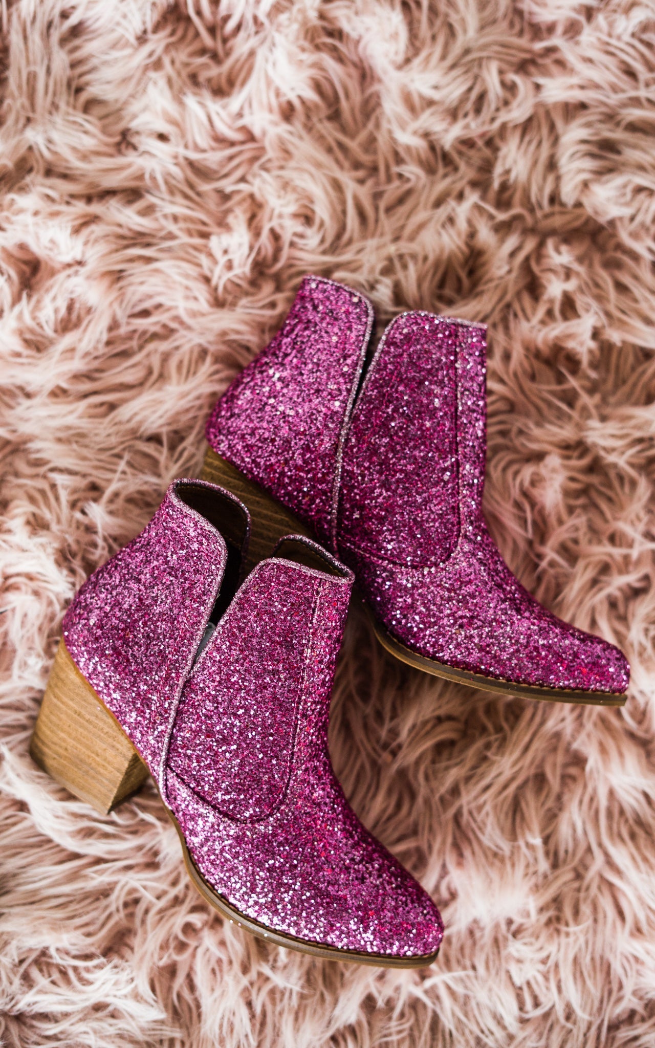 Fiera Pink Glitter Booties With Rubber Sole And 3 Inch Heel Naughty Monkey