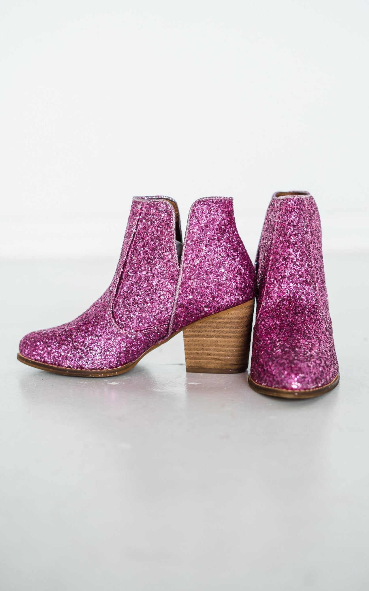 Fiera Pink Glitter Booties With Rubber Sole And 3 Inch Heel Naughty Monkey