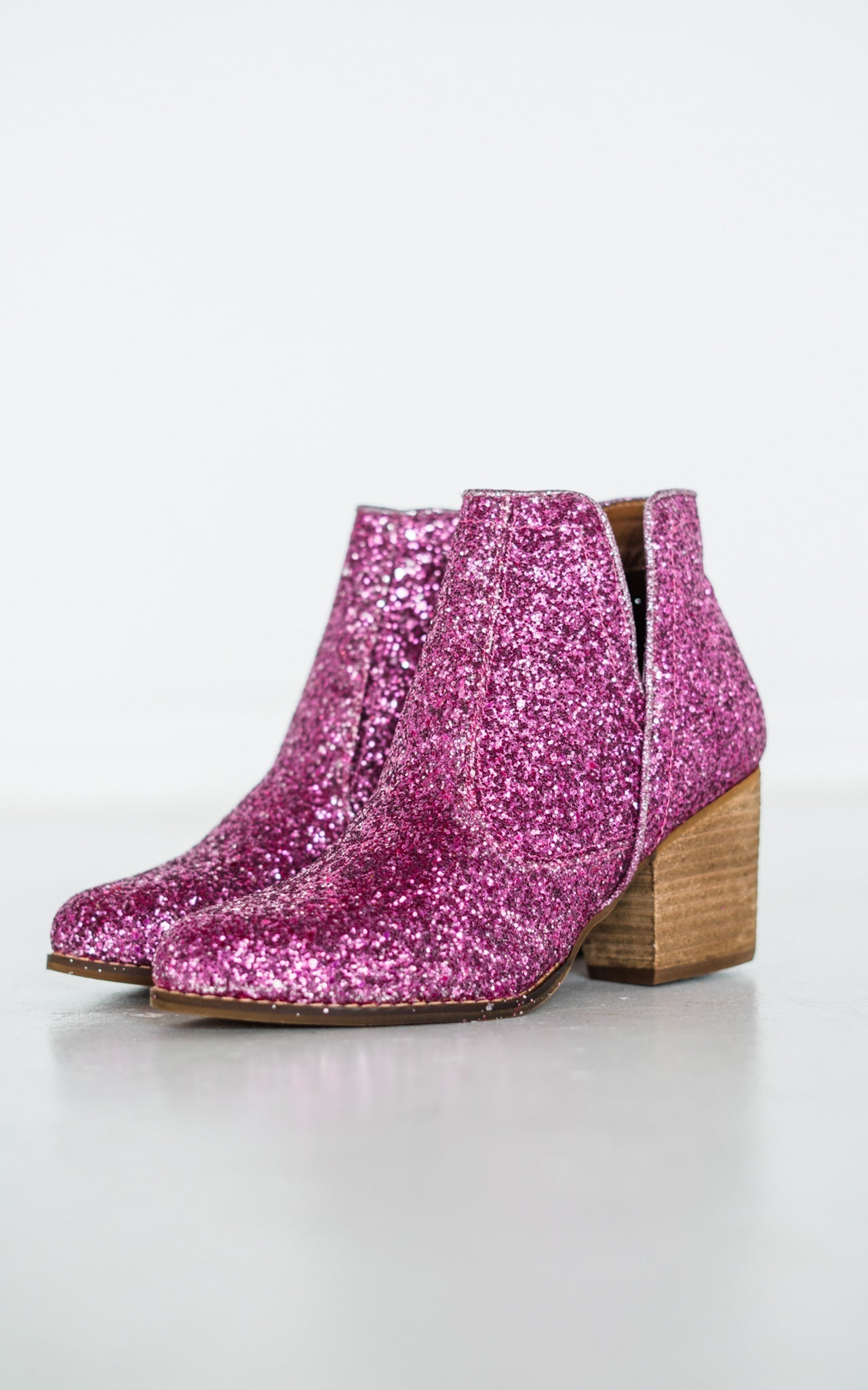 Fiera Pink Glitter Booties With Rubber Sole And 3 Inch Heel Naughty Monkey