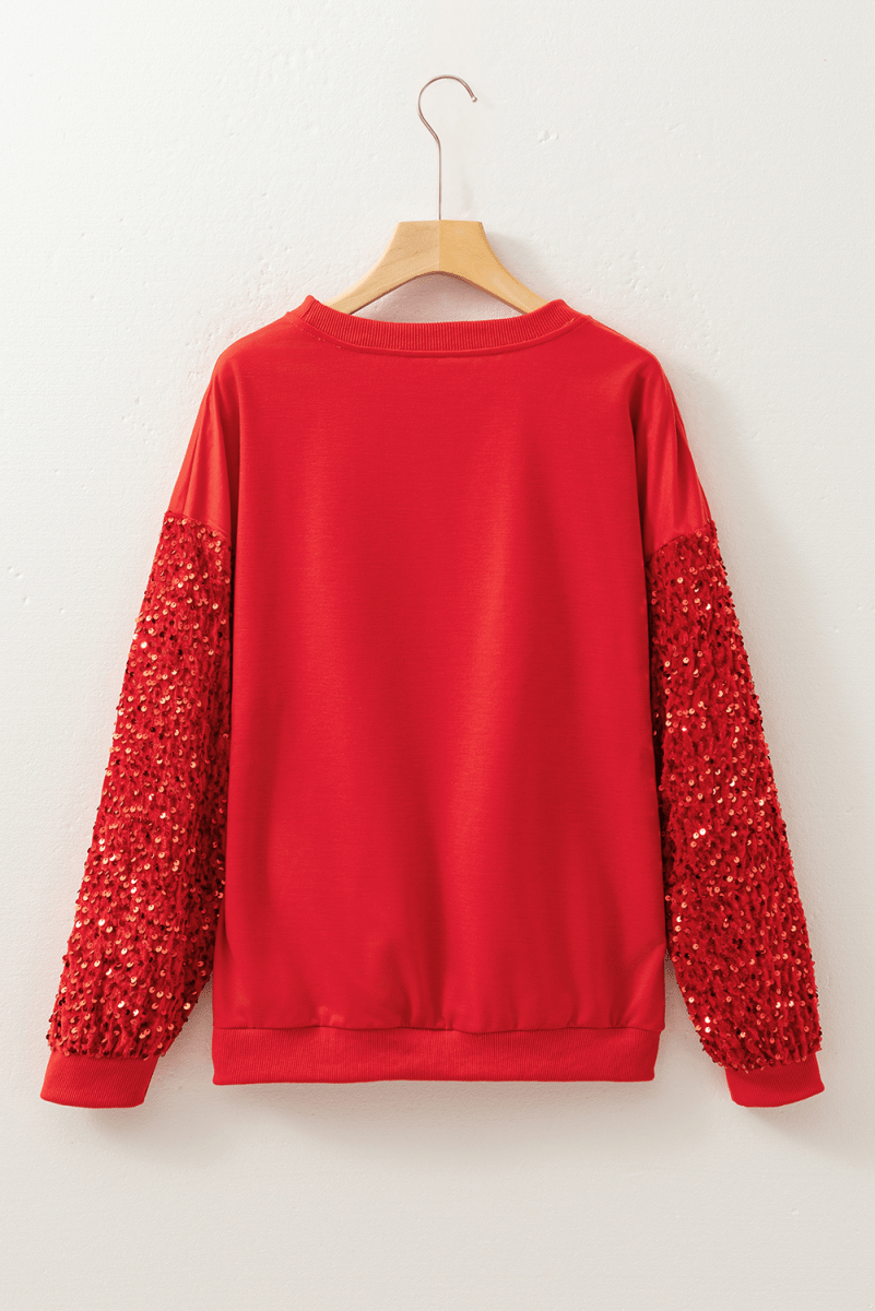 Fiery Red Sequined Santa Claus Long Sleeve Christmas Sweatshirt - Love Salve