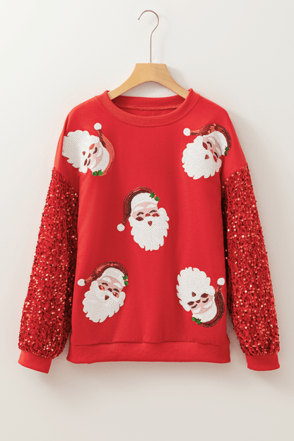 Fiery Red Sequined Santa Claus Long Sleeve Christmas Sweatshirt - Love Salve