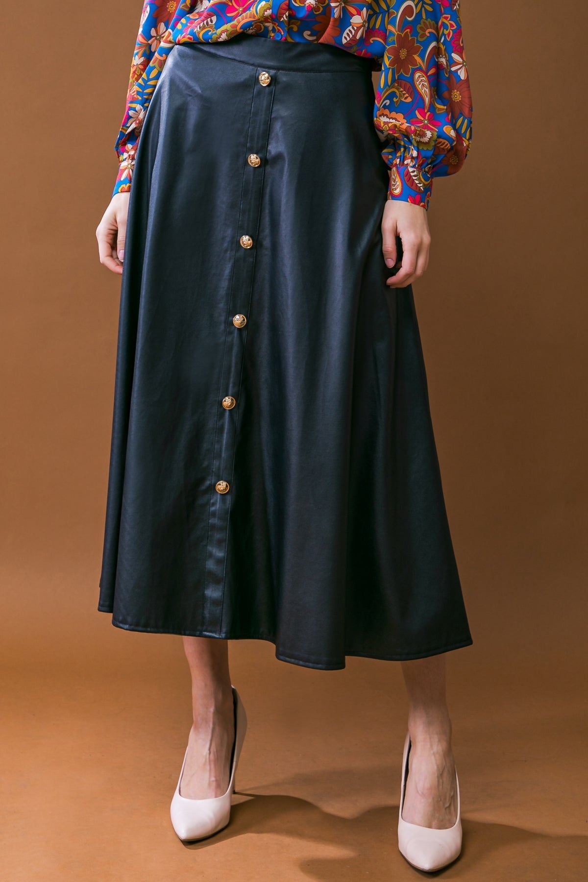 MOONLIT LOVE FAUX LEATHER MIDI SKIRT Flying Tomato