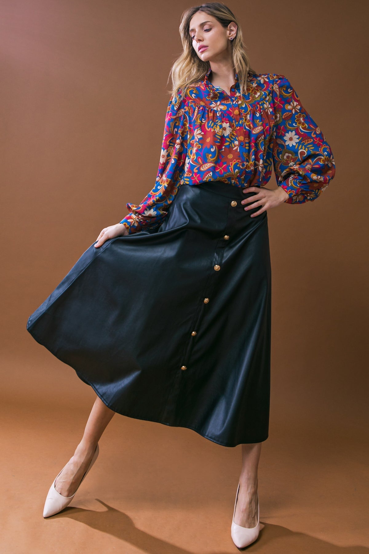 MOONLIT LOVE FAUX LEATHER MIDI SKIRT Flying Tomato