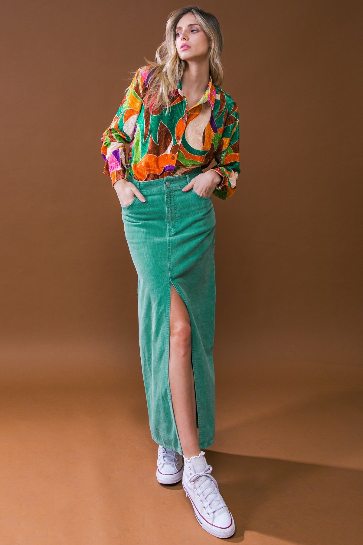 PERFECT PICK CORDUROY MIDI SKIRT Flying Tomato