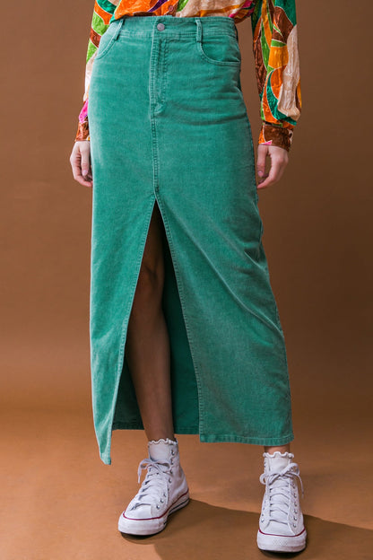 PERFECT PICK CORDUROY MIDI SKIRT