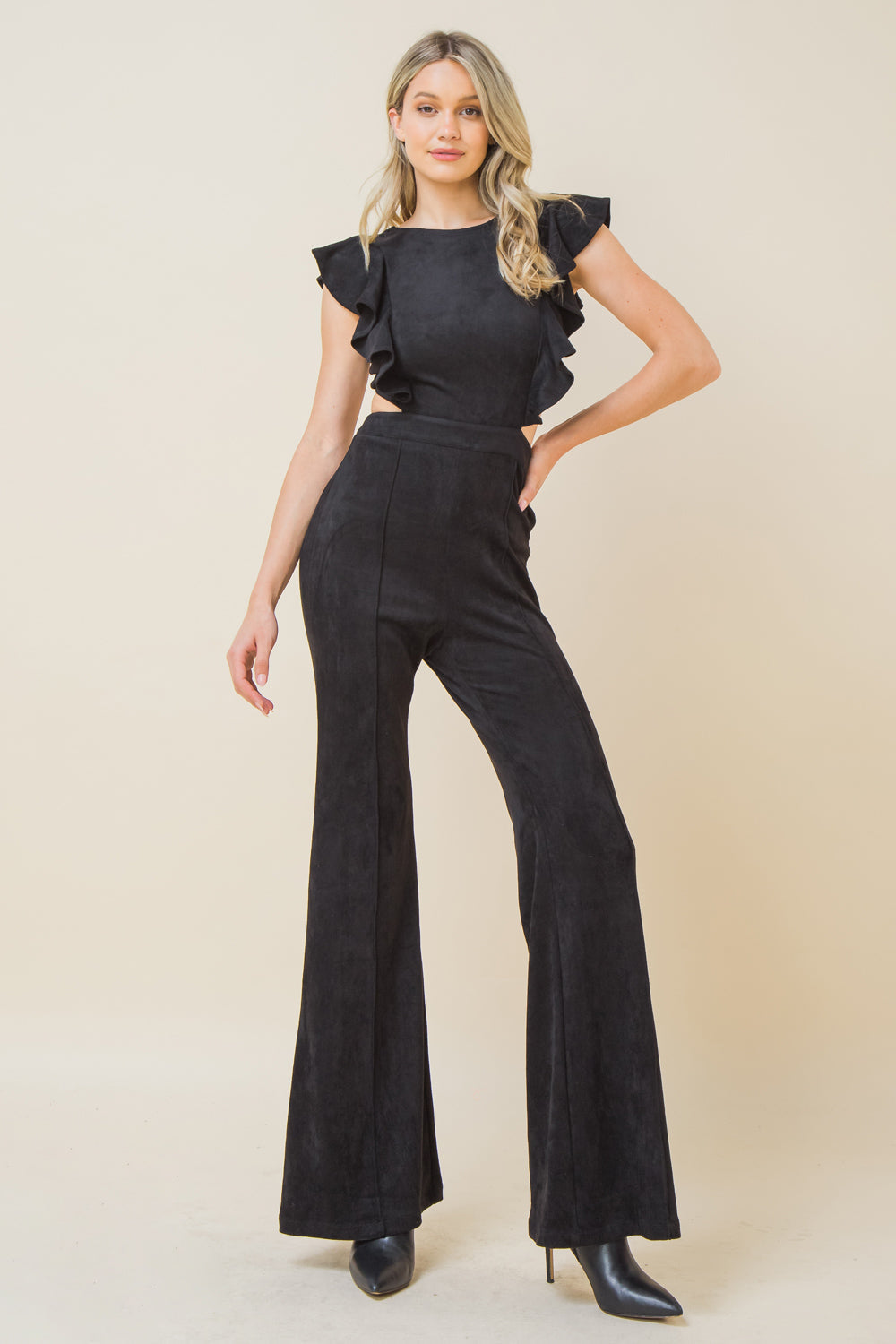 SENSATIONAL SWEETHEART SUEDE JUMPSUIT