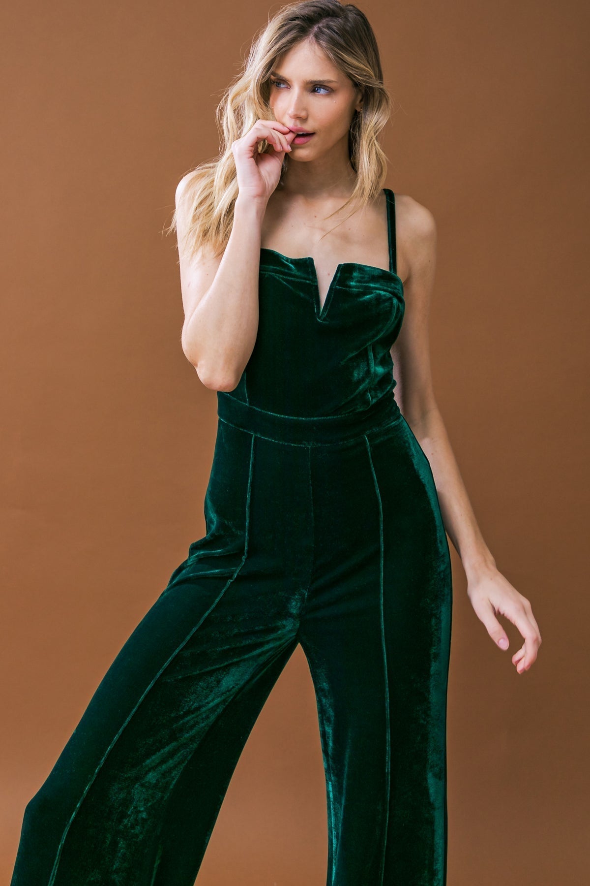 BLOW A KISS VELVET JUMPSUIT Flying Tomato