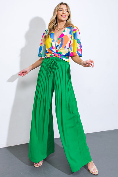 Magical Illusions Woven Pants With Elastic Waist Front Ties