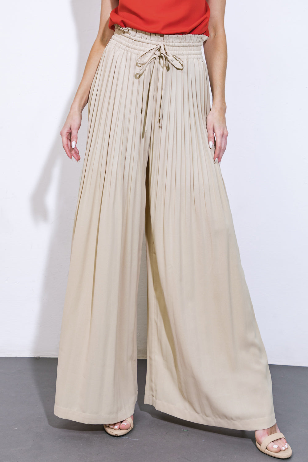 Magical Illusions Woven Pants With Elastic Waist Front Ties