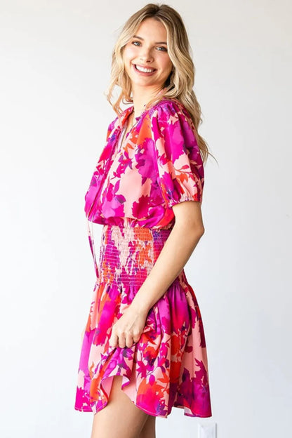 First Love Floral Short Sleeve Smocked Mini Dress for Women - Love Salve 