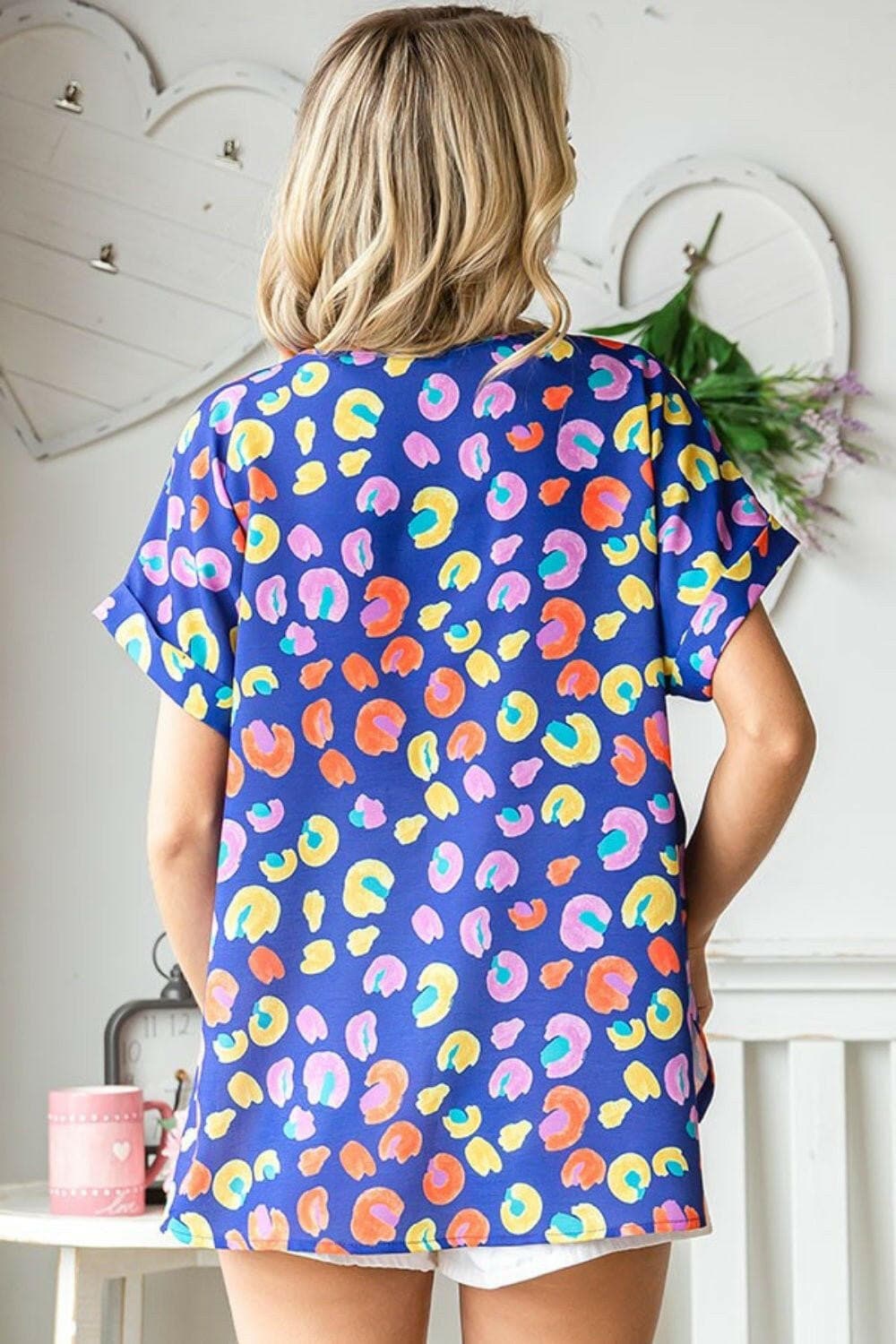 First Love Printed V-Neck Short Sleeve Blouse - Love Salve