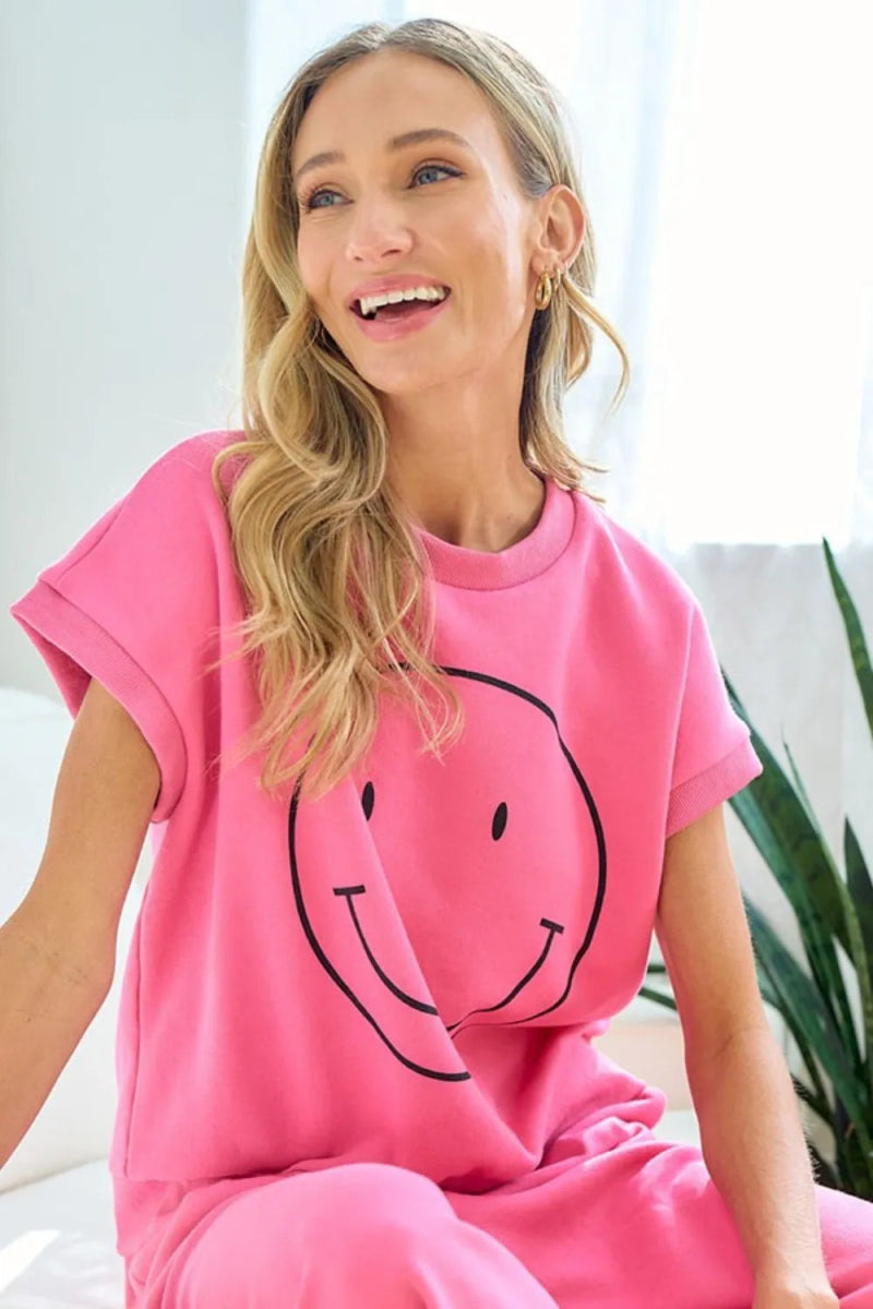 First Love Smile Face Drop Shoulder Brushed T-Shirt - Love Salve 