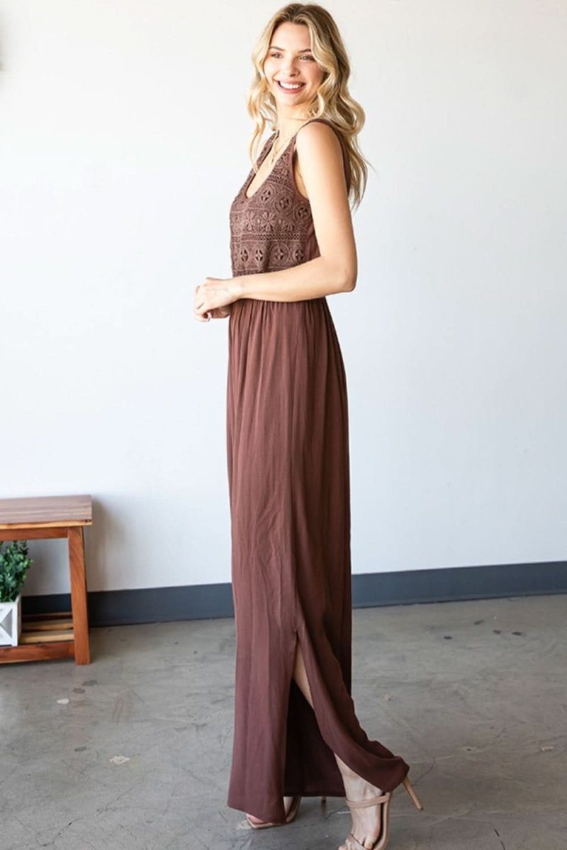First Love Tie Back Sleeveless Slit Wide Leg Jumpsuit - Love Salve 