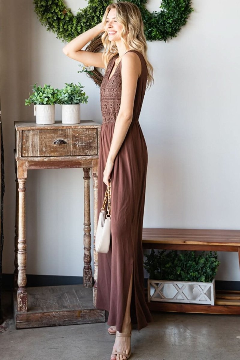 First Love Tie Back Sleeveless Slit Wide Leg Jumpsuit - Love Salve 