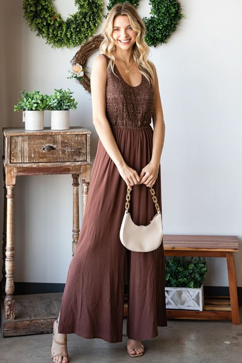 First Love Tie Back Sleeveless Slit Wide Leg Jumpsuit - Love Salve 