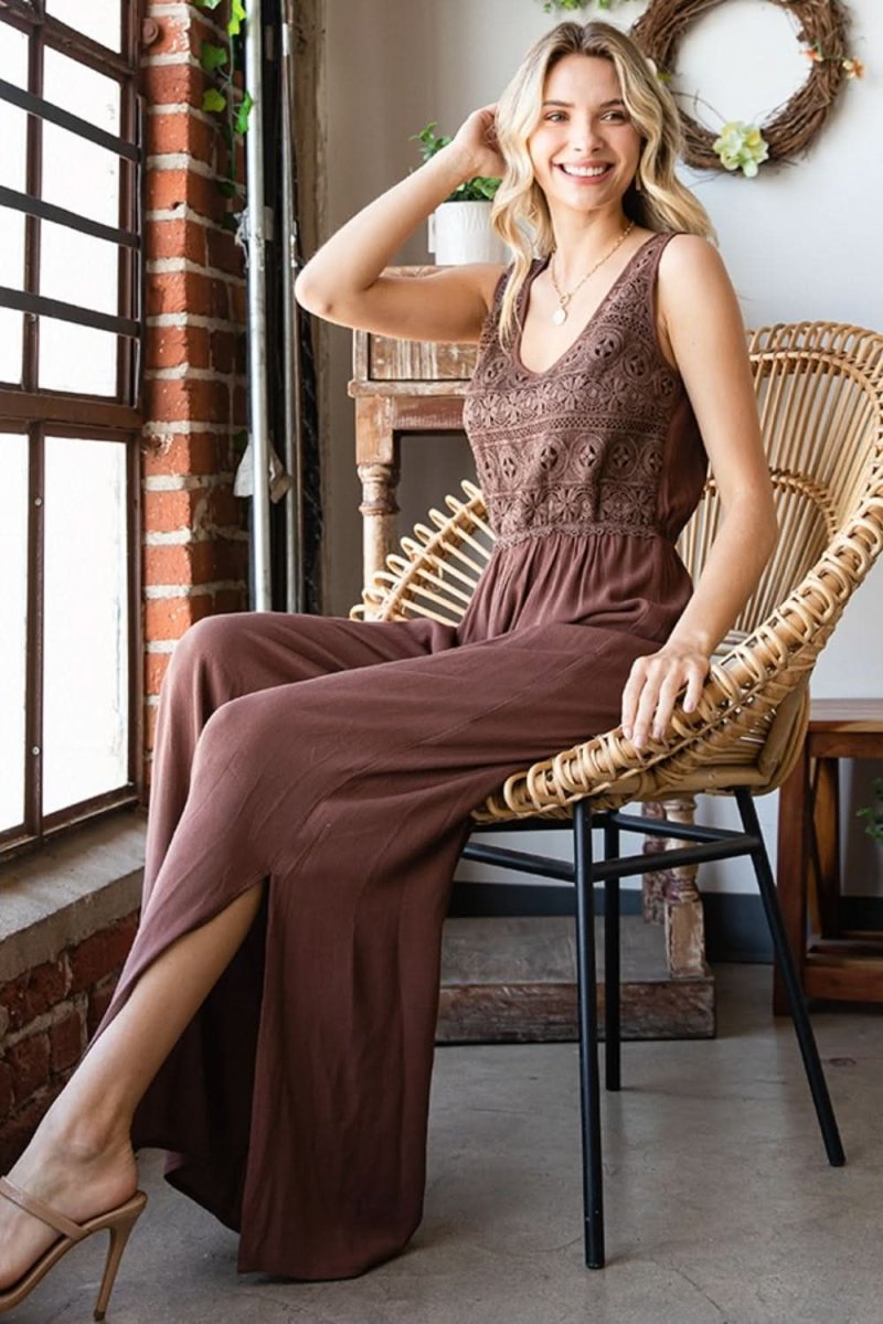 First Love Tie Back Sleeveless Slit Wide Leg Jumpsuit - Love Salve 