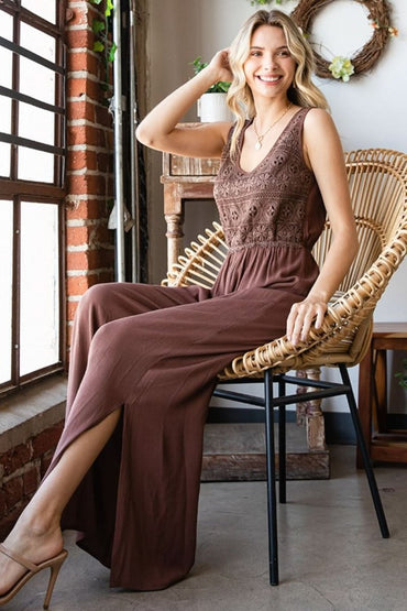 First Love Tie Back Sleeveless Slit Wide Leg Jumpsuit - Love Salve 