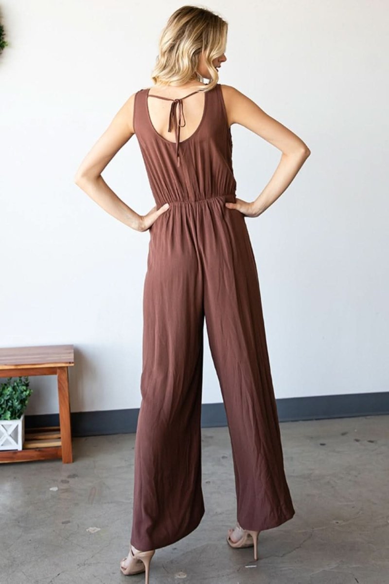 First Love Tie Back Sleeveless Slit Wide Leg Jumpsuit - Love Salve 