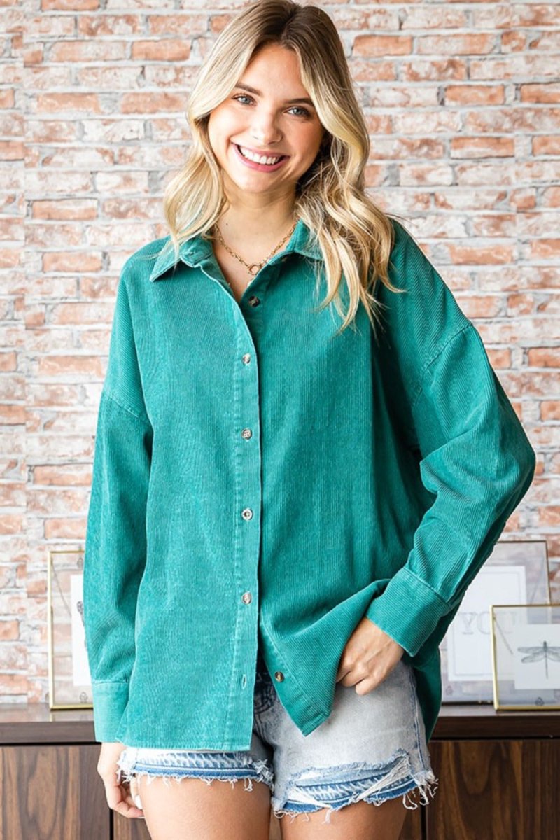 First Love Washed Corduroy Button Down Long Sleeve Shirt - Love Salve 