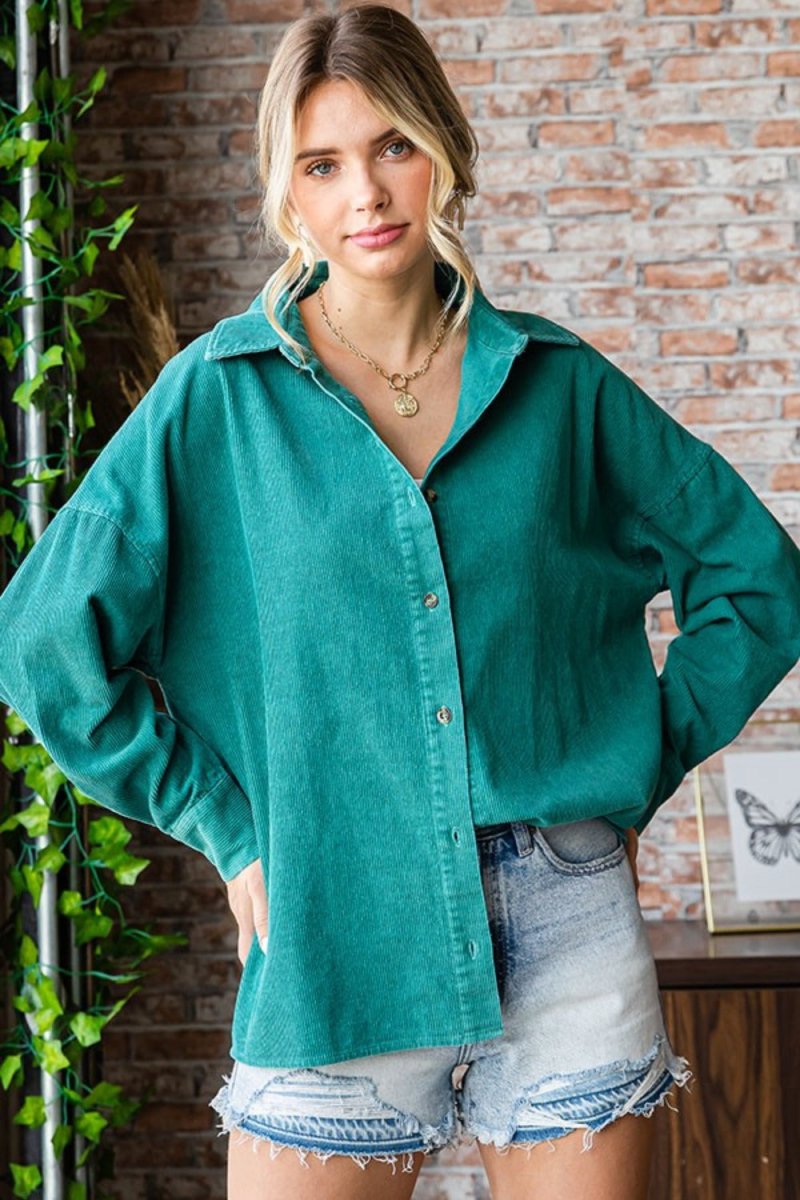 First Love Washed Corduroy Button Down Long Sleeve Shirt - Love Salve 