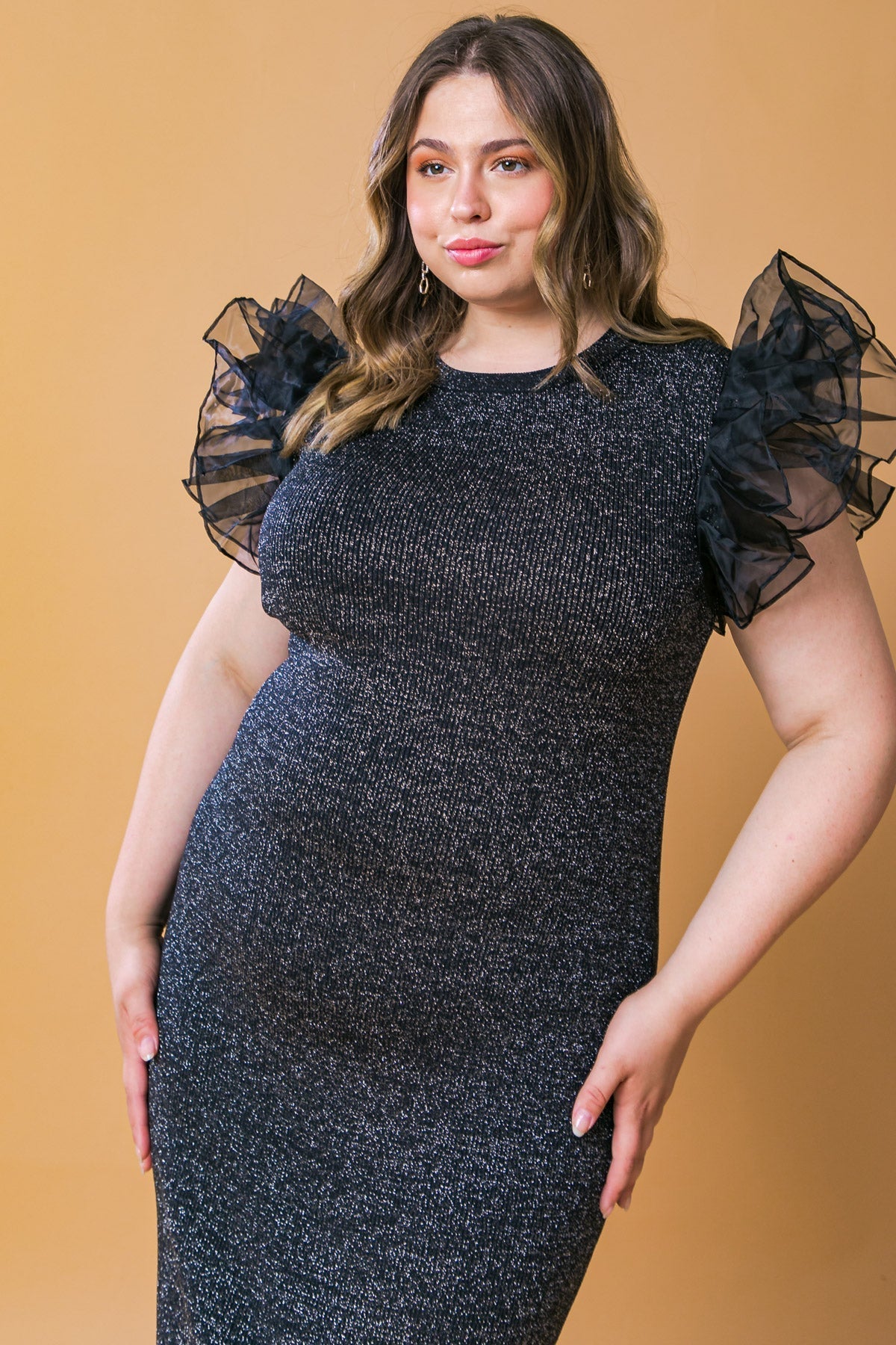 VOLUMINOUS POWER METALLIC MIDI DRESS Flying Tomato