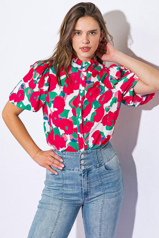 Flying Tomato I CAN WAIT FOREVER WOVEN TOP, a stylish women's woven top, featuring a relaxed fit and intricate texture for qu